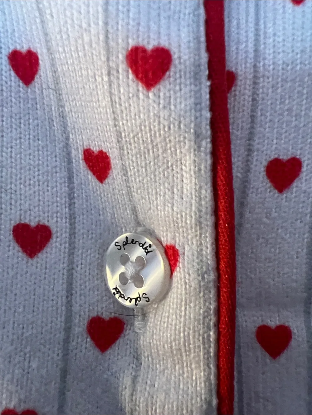 Splendid White Pajama Set with Red Heart Print